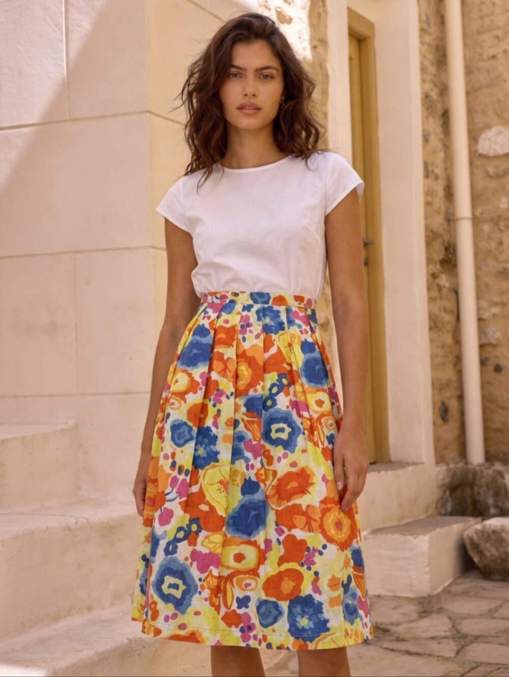 Liz Claiborne New York Linen Pleated Floral Midi